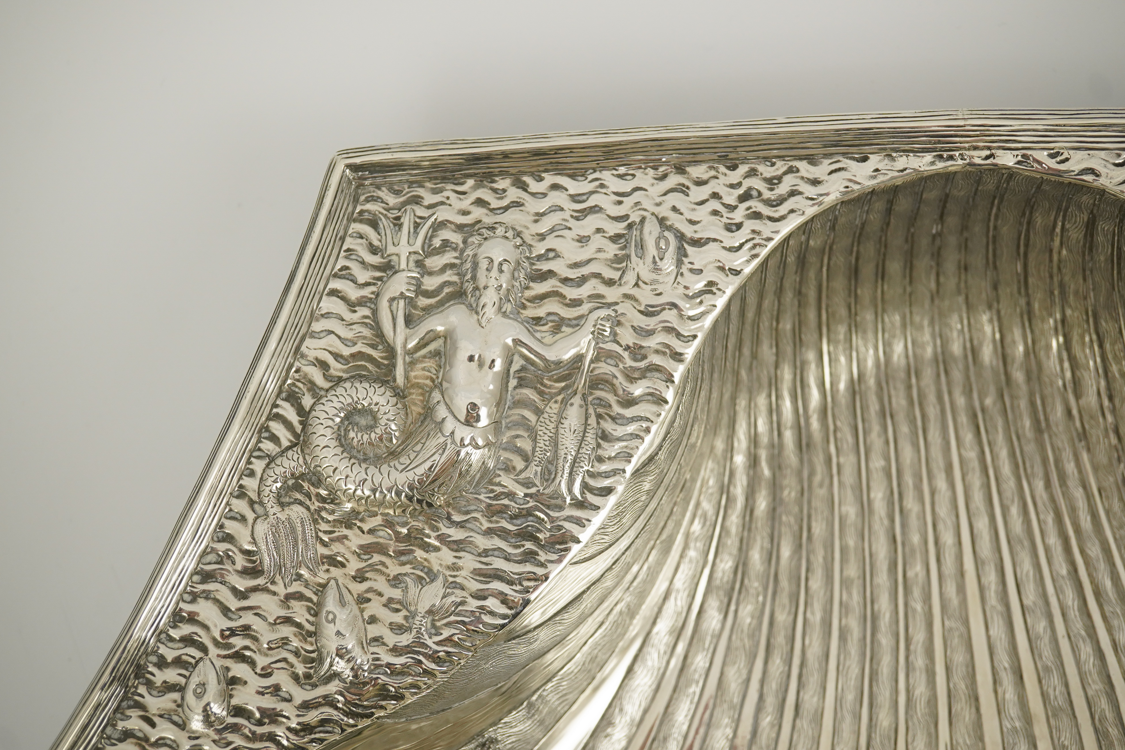 A good large Victorian silver shell shaped basin, by John Samuel Hunt (Hunt & Roskell late Storr & Mortimer), based on a 16th century model used in conjunction with a ewer for the washing of hands during and after a meal